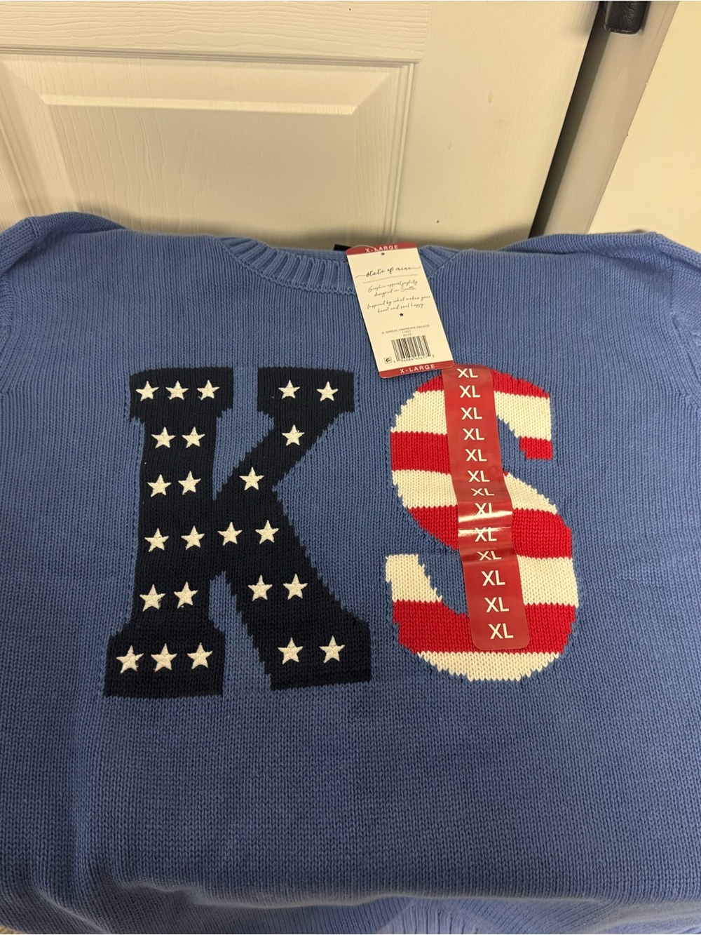 State of Mind Unisex Light Blue Crewneck Sweater with Patriotic KS Motif